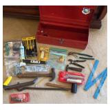 KKT152- Red toolbox with assortment of hand tools inside KKT152- Red toolbox with assortment of hand tools inside
