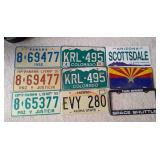 KKT153 - Seven Vintage Collectible Metal License Plates, a Frame and More KKT153 - Seven Vintage Collectible Metal License Plates, a Frame and More