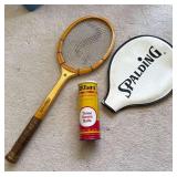 KKT167 Vintage Spalding Wooden Tennis Racket with Unopened Can of Tennis Balls KKT167 Vintage Spalding Wooden Tennis Racket with Unopened Can of Tennis Balls