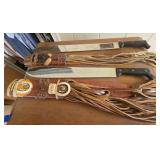 KKT179 Vintage Machetes With Hand-crafted Leather Sheathes KKT179 Vintage Machetes With Hand-crafted Leather Sheathes