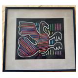 KKT190 - Another Beautiful Framed Handmade Panamanian Mola of Bird KKT190 - Another Beautiful Framed Handmade Panamanian Mola of Bird