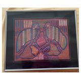 KKT193 - Still Another Framed Handcrafted Panamanian Mola of Birds KKT193 - Still Another Framed Handcrafted Panamanian Mola of Birds