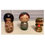 MMM028 Three Japanese Wooden Kokeshi Dolls