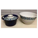 MMM040 Vintage Figgjo Norway Ceramic Casserole Dish & Serving Bowl
