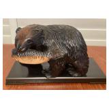 MMM054 Japanese Carved Wooden Ainu Bear With Dispay Stand