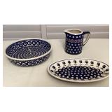 MMM060 Polish Pottery Ceramic Creamer, Baker And Serving Dish