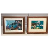 MMM068 Two Framed Pictures Of Dolphins & Other Sealife