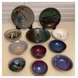 MMM086 Local Art Pottery Plate & Bowls