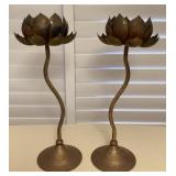 MMM124 Pair Of Vintage Brass Lotus Flower Shaped Lighting Fixtures - As Is
