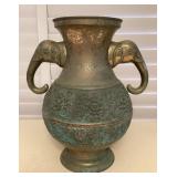 MMM127 Large Vintage Brass Elephant Handles Vase Planter