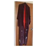 MMM140 Women’s Vintage Japanese Plum Colored Kimono With Embroidered Floral Design 