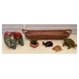 MMM194 Carved Wooden Basket, Turtles, Frog, Elephant & More!