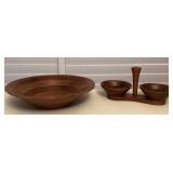 MMM195 Vintage Walnut Wood Serving Bowl & Nut Bowls On Caddy