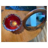 HKM012 Iridescent Carnival Bowl with Wood-Framed Mirror HKM012 Iridescent Carnival Bowl with Wood-Framed Mirror
