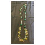 HKM018 - 14” Green Stone & Gold Leaf Necklace  HKM018 - 14” Green Stone & Gold Leaf Necklace