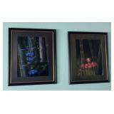 HKM028 Set Of 2 Hand-painted Bamboo Flower Paintings  HKM028 Set Of 2 Hand-painted Bamboo Flower Paintings