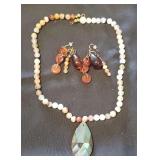 HKM042- White, Citrine And Amber Colored Handmade Necklace & Earrings HKM042- White, Citrine And Amber Colored Handmade Necklace & Earrings