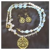 HKM043- Gold And Opal Colored Handmade Necklace & Earrings HKM043- Gold And Opal Colored Handmade Necklace & Earrings