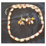 HKM044- Jade Colored And Wood Patterned Handmade Necklace & Earrings HKM044- Jade Colored And Wood Patterned Handmade Necklace & Earrings