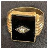 HKM077 - Vintage Men’s 10K Gold Black Onyx/Diamond Ring Sz 8.5 HKM077 - Vintage Men’s 10K Gold Black Onyx/Diamond Ring Sz 8.5