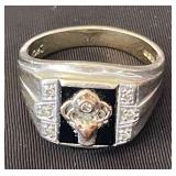 HKM078 - Vintage 10K White Gold/Onyx/Diamond Men’s Ring Sz 9.5 HKM078 - Vintage 10K White Gold/Onyx/Diamond Men’s Ring Sz 9.5
