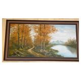 KAS003 Serene Framed Fall Season River Painting