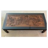KAS016- Glass Top Wood Table w/ Hand Carved Asian Design