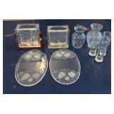 KAS030- Vintage Glassware Vases and Etched Glass Platters