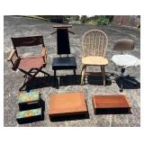 KAS071 4 Unique Chairs + 3 Wooden Stools/Footrests