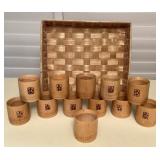 CMS009 Twelve Bamboo Cups With Woven Basket Tray