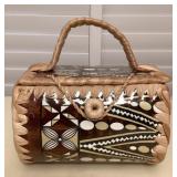 CMS019 Hawaiian Style Tapa Print Barkcloth Bag With Natural Fiber Trim