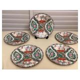 CMS026 Set Of Five Chinese Rose Medallion Dinner Plates 10”