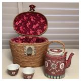 CMS030 Vintage Chinese Porcelain Tea Set In Basket