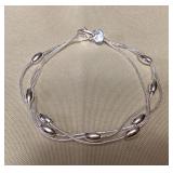 CMS065 8” Silver Toned Three Strand Bracelet New