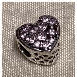CMS069 Sterling Silver Heart Charm With Pink Gem Like Stones New