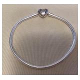 CMS072 Sterling Silver Charm Bracelet With Heart Shaped Clasp 8”l