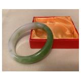 CMS085 Green & White Jade Bangle Bracelet New