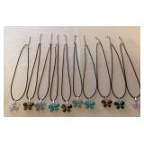 CMS095 Ten Polished Stone Butterfly Pendants With Ten Black Cord Necklaces New