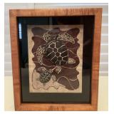 CMS126 Koa Framed Mixed Media Honu Turtle Picture 