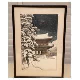 CMS125 Framed Woodblock Print Ninnaji Temple Gate In Snow By Nisaburo Ito