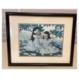 CMS121 Framed Mary Koski Picture Of Two Girls Under A Plumeria Tree