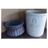 KLE054 Vintage Red Wing Six Gallon Crock & Copper Kettle