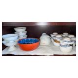 AAA073 Serving Dishes, Teacups, and a Bowl