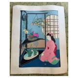 AAA083 Chieko Minagawa "Flower Arrangement" Woodblock Print