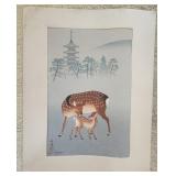 AAA099 - Koyo Omura "Deer and Fawn" First Edition Woodblock Print