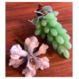 NFF016- Jade Tone Carved Grapes And Capodimonte Porcelain Iris