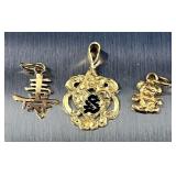 HST237- Three Beautiful 14k Gold Pendants / Charms  HST237- Three Beautiful 14k Gold Pendants / Charms