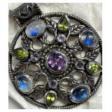 HST259- India Silver & Multicolor Stone Pendant  HST259- India Silver & Multicolor Stone Pendant