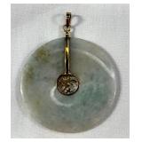 HST263- Lucky Pendant! 14k Gold & Jade Like Stone  HST263- Lucky Pendant! 14k Gold & Jade Like Stone