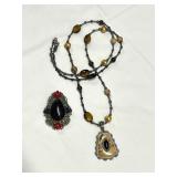 HST268- Designer Carolyn Pollack 925 Silver Tigers Eye Jasper Necklace & Pendant  HST268- Designer Carolyn Pollack 925 Silver Tigers Eye Jasper Necklace & Pendant